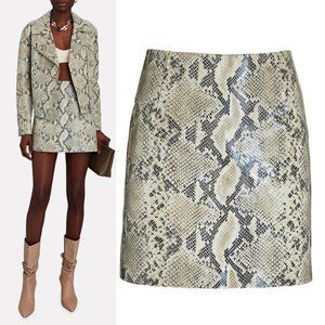 Intermix Cora Python-Embossed Leather Mini Skirt Brown Shade Size 4